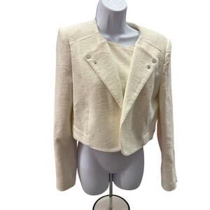 BCBGMaxAzria women White cream Nathan double lapel Cropped moto Jacket